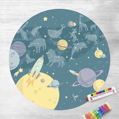 Runder Vinyl-Teppich Planeten mit Sternzeichen und Raketen 2