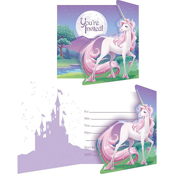 Einladungskarten Einhorn, 8 Stück inkl. Kuvert