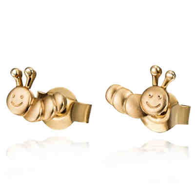 Mädchen Ohrstecker 585 Gelbgold Raupe matt/glänzend Ohrstecker für Kinder