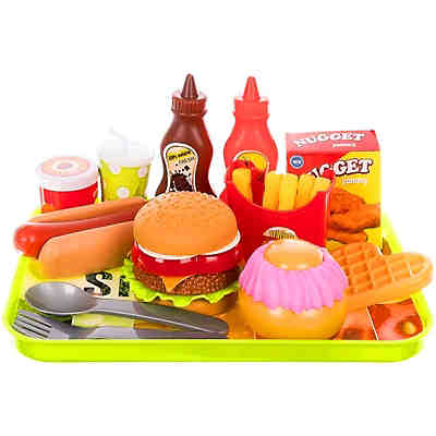 Fastfood Set für die Kinderküche Großes Set mit Serviertablett Küchenspielzeug