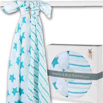 Mulltücher XL Stars & Stripes, 2er Pack, 120 x 120 cm, blau