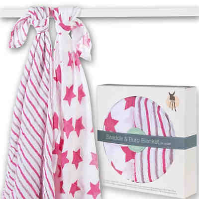 Mulltücher XL Stars & Stripes, 2er Pack, 120 x 120 cm, pink