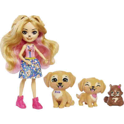 Enchantimals Familien-Spielset, Gerika Golden Retriever Puppe (ca. 15 cm) mit 3 Tierfiguren