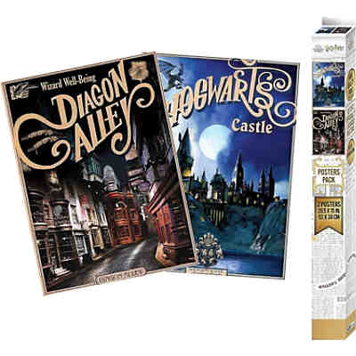 ABYstyle Harry Potter Retro Hogwarts & Diagon 2er Chibi Posters Set, 52 x 38 cm