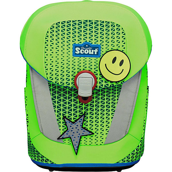 Schulranzenset SUNNY II DIN NEON SAFETY Green Gecko, 4-tlg.. inkl. Funny Snaps (2023)