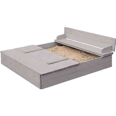 Sandkasten mit Deckel aufklappbar zu 2 Bänken, Massivholz, wetterfest, grau, 21,5x127x123,5cm 2