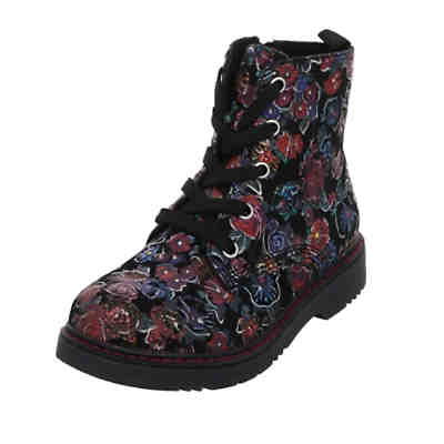 Mädchen Schnürhalbschuhe Schnürboots Kinderschuhe Veloursleder geblümt Halbschuhe