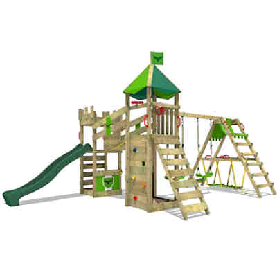 Spielturm Ritterburg RiverRun mit Schaukel SurfSwing & grüner Rutsche