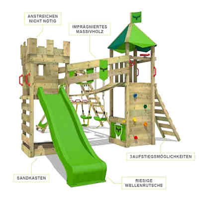Spielturm Ritterburg RiverRun mit Schaukel SurfSwing & grüner Rutsche 2