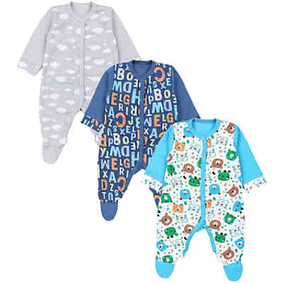 Baby Jungen Schlafstrampler mit Fuß 3er Pack für Jungen