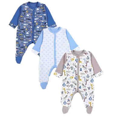 Baby Jungen Schlafstrampler mit Fuß 3er Pack für Jungen
