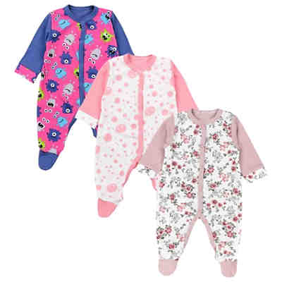 Baby Mädchen Schlafstrampler mit Fuß 3er Pack für Mädchen