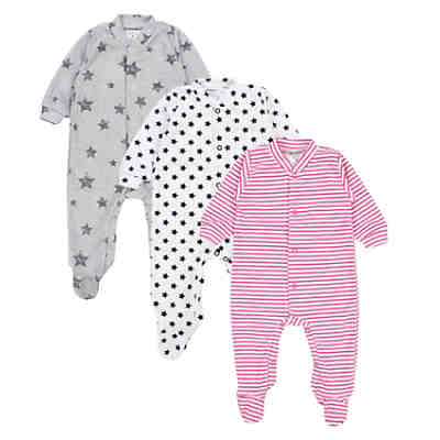 Baby Mädchen Schlafstrampler mit Fuß 3er Pack für Mädchen