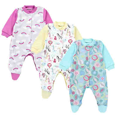 Baby Mädchen Schlafstrampler mit Fuß 3er Pack für Mädchen