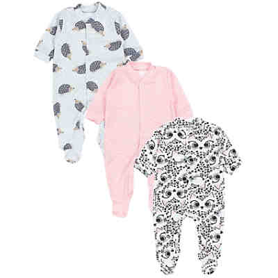 Baby Mädchen Schlafstrampler mit Fuß 3er Pack für Mädchen
