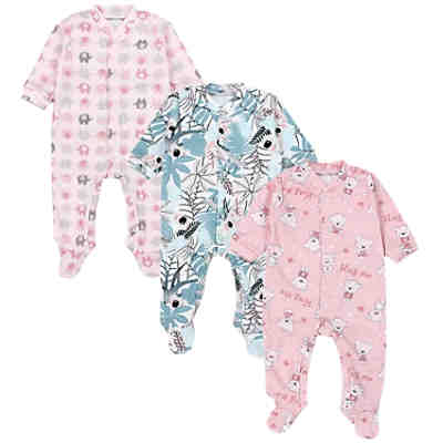 Baby Mädchen Schlafstrampler mit Fuß 3er Pack für Mädchen