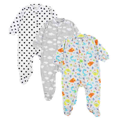 Baby Jungen Schlafstrampler mit Fuß 3er Pack für Jungen