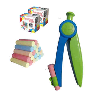 XXL Pack Outdoor Kinder Mal-Spaß 33 Stück Kreide bunt & Kreide-Zirkel 30cm groß
