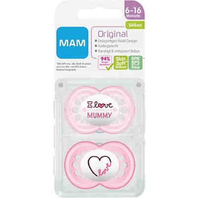 Schnuller Original, Silikon, Gr. 2, I love Mummy, pink, 2er Pack 2