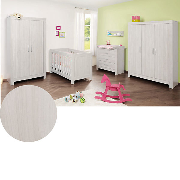 Komplett Kinderzimmer PEPPER groß, 3-tlg. (Kinderbett, Wickelkommode breit und 3-türiger Kleiderschrank), Esche grau