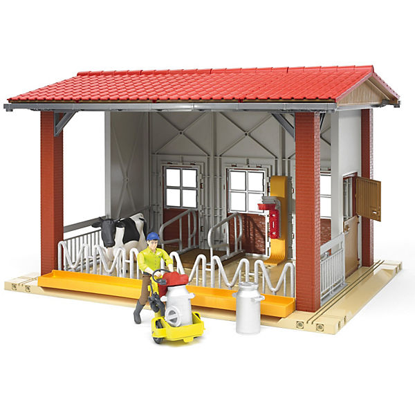 BRUDER 62621 bworld Kuhstall mit Melkmaschine, Kuh und Figur