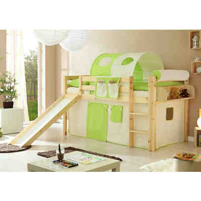 Spielbett Manuel, Kiefer massiv natur, 90 x 200 cm, grün-beige