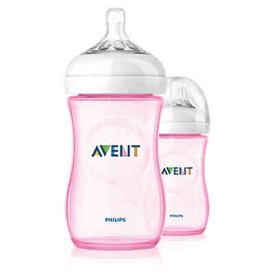 Weithals Flasche Naturnah SCF694/27, PP, 260 ml, Silikonsauger, rosa, 2er Pack