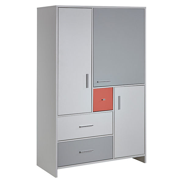 Kleiderschrank CANDY RED, weiß/rot/grau, 3-türig