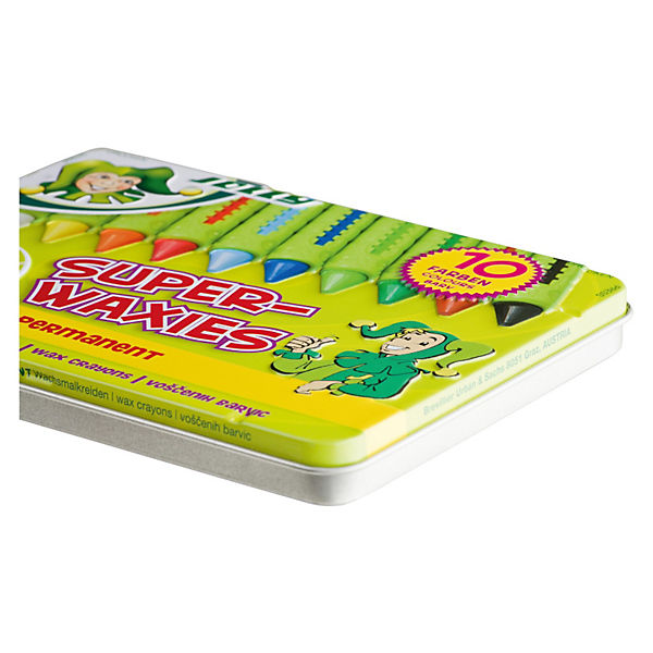 Wachsmalkreide, 10 Farben, Metallbox