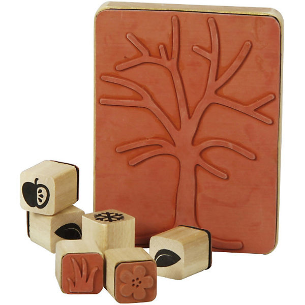 Holzstempelset Jahreszeitenbaum, 7-tlg.