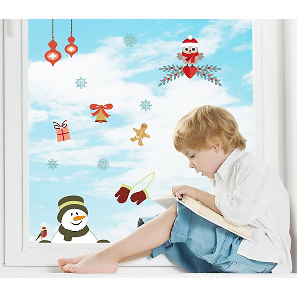 Fenster Sticker Weihnachtsmotiv Eule, 13-tlg.