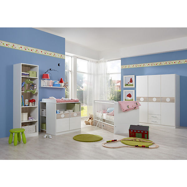 Komplett Kinderzimmer KIMBA, 3-tlg. (Kleiderschrank 3-trg., Kinderbett, Wickelkommode), Eiche sägerau/alpinweiß
