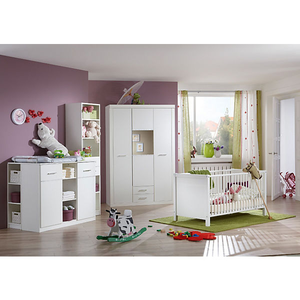Komplett Kinderzimmer NIGHTLIGHT, 3-tlg. (Kleiderschrank 3-trg., Wickelkommode, Kinderbett), Alpinweiß/Strasskristall