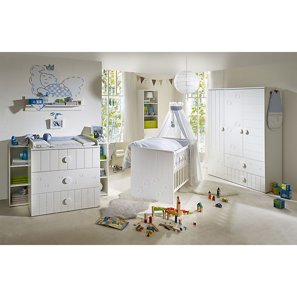 Kinderbett & Wickelkommode (schmal 3 Schubladen) Sparset CAMBINO PLAY, Weiß