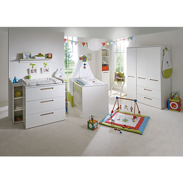 Komplett Kinderzimmer CAMBINO CITY, 3-tlg. (Kinderbett, Wickelkommode und 2-türiger Kleiderschrank), Weiß & farbige Griffhinterlegung
