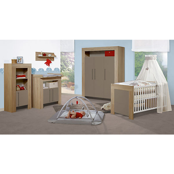 Komplett Kinderzimmer OPAL, 3-tlg. (Kinderbett, Wickelkommode und 2-türiger Kleiderschrank), Schlamm/Sonoma Eiche