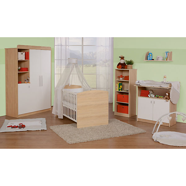 Kinderbett & Wickelkommode Sparset LENA, Weiß/Eiche