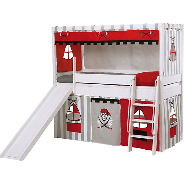 Spielbett Multistar mit Rutsche, Dachaufbau und Textilien Pirat, 90 x 200 cm