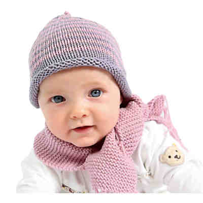 Strickset Ringelmütze & Fransenschal Bella, rosé-mauve