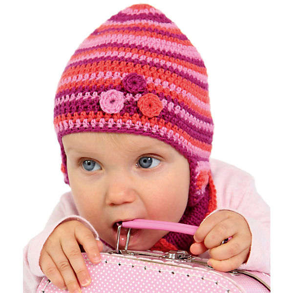 Häkelset Babymütze Carla, melone/beere/pink