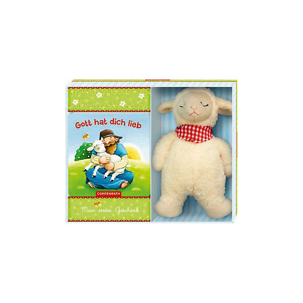 Gott hat dich lieb (Geschenkset zu Taufe oder Geburt mit Plüschschäfchen und Leporello)