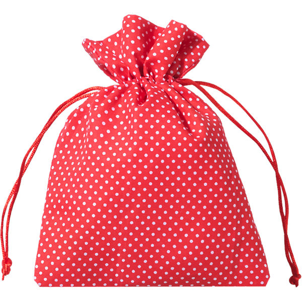 Stoffbeutel 13 x 18 cm Punkte rot-weiß, 12 Stück