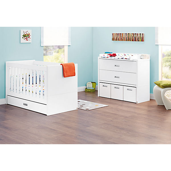 Sparset ENZO (Kinderbett, Wickelkommode breit), weiß/bunt