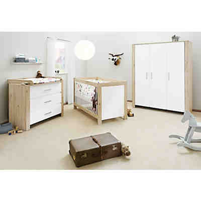 Komplett Kinderzimmer CANDEO (Kinderbett, Wickelkommode, Kleiderschrank 3-trg.), Eiche Dekor/weiß