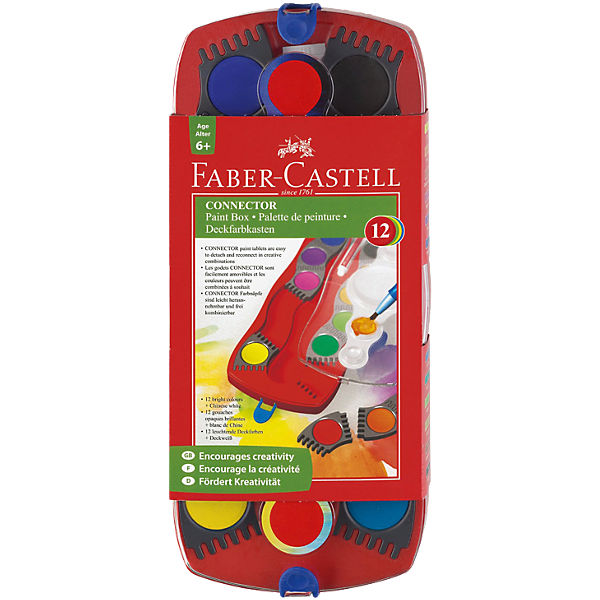 CONNECTOR Deckfarbkasten, 12 Farben & Pinsel