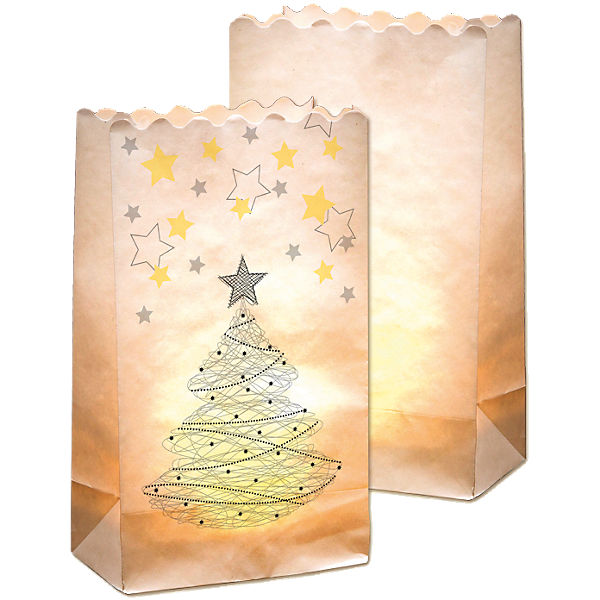 Lichtertüten aus Papier Motiv Weihnachtsbaum, 10 Stück
