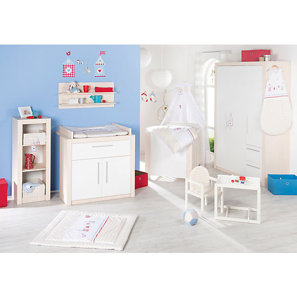 Komplett Kinderzimmer SONJA, 3-tlg. (Kinderbett, Wickelkommode und 3-türiger Kleiderschrank), Weiß/Schneeesche