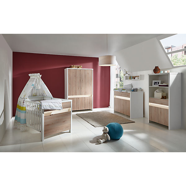Komplett Kinderzimmer Planet Pinie, 3-tlg. (Kinderbett,Wickelkommode und 5- türiger Kleiderschrank), weiß/Pinie