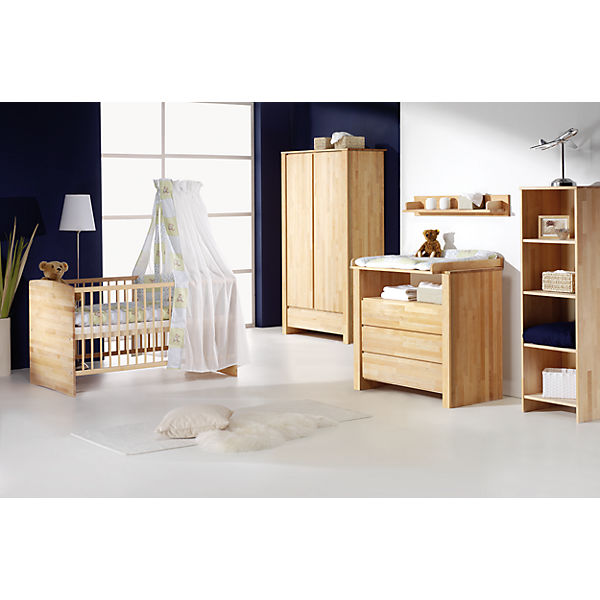 Komplettkinderzimmer Nature II, 3-tlg., (Kinderbett, Umbauseiten, Wickelkommode und Kleiderschrank 2-trg.), Buche massiv geölt