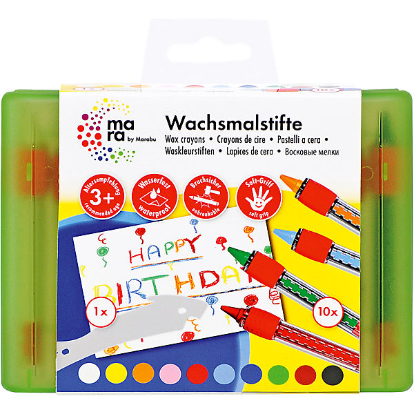 mara by Marabu Wachsmalstifte in Box, 10 Farben & Schaber